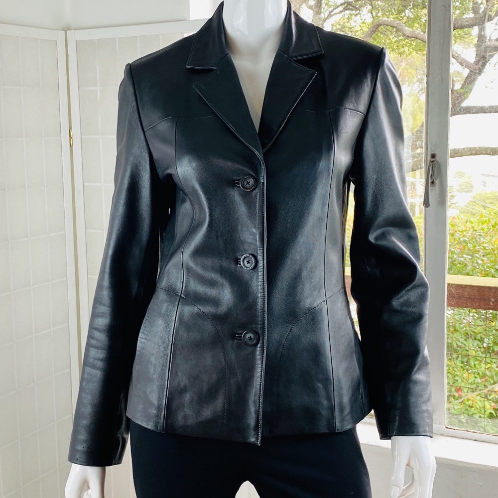 Gianni Lorenzi Black Leather 3 Button Jacket, M.